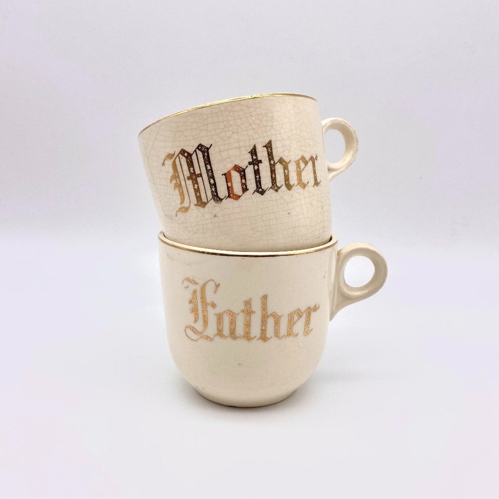 Vintage 1940s Mother and Father Mugs - Set of 2 - Mother Mug - Father Mug